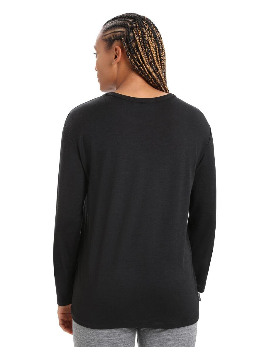 Black Women's Icebreaker Merino Granary T-Shirt Long Sleeve | USA 1639GSOL